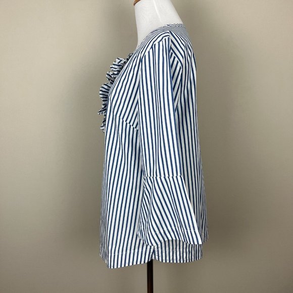 Draper James Top Womens Small Blue Striped 3/4 Bell Sleeve Cotton Ruffle Relaxed - Picture 8 of 11